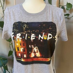 2/$15 Sale* Gray FRIENDS Graphic T-Shirt, Raw Hem, Slightly Cropped, size M